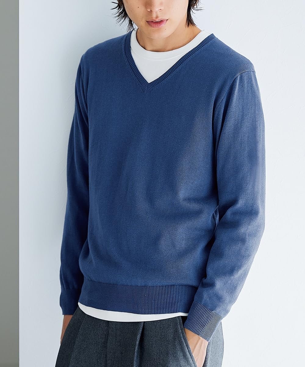 [ニッセン] セーター メンズ 洗える綿１００％Vネックニット（ハイゲージ）