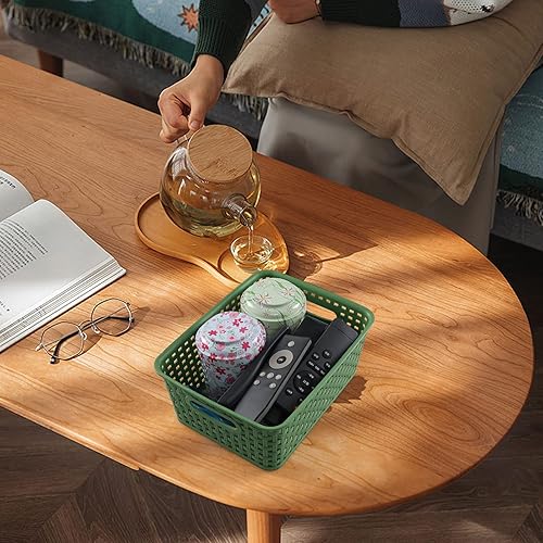 Miniatura 4 de Cesta de almacenamiento de plástico tejido, 10.03 x 7.55 x 4.09 pulgadas, juego de 6 verde