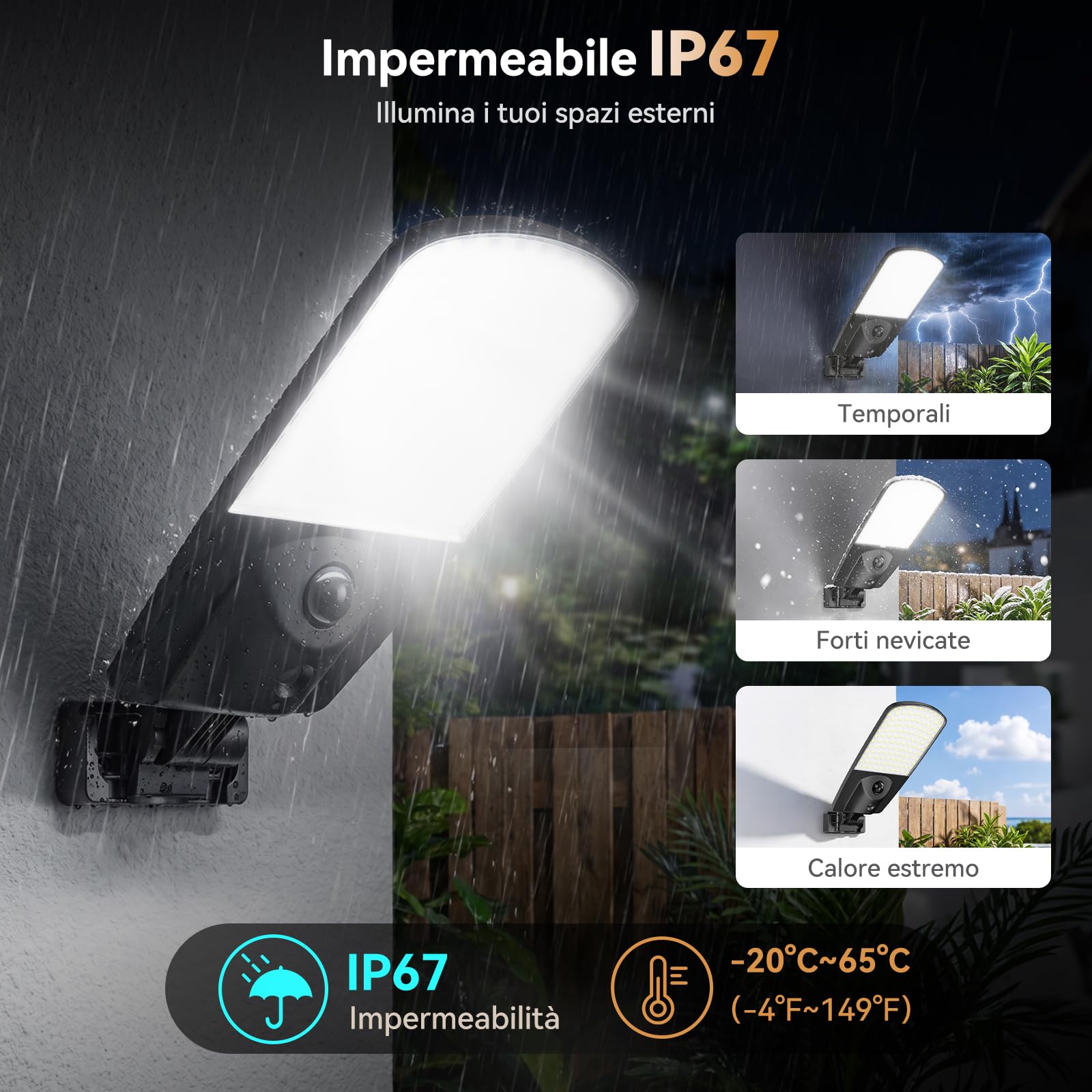 Adewalk 2026 Pannello Ultra Sottile Lampione Solare LED Esterno senza Telecomando, 3000LM, Sensore Radar 12m, IP67 Impermeabile, 135° Regolabile, Lampada Stradale Solare per Giardino Garage Strada