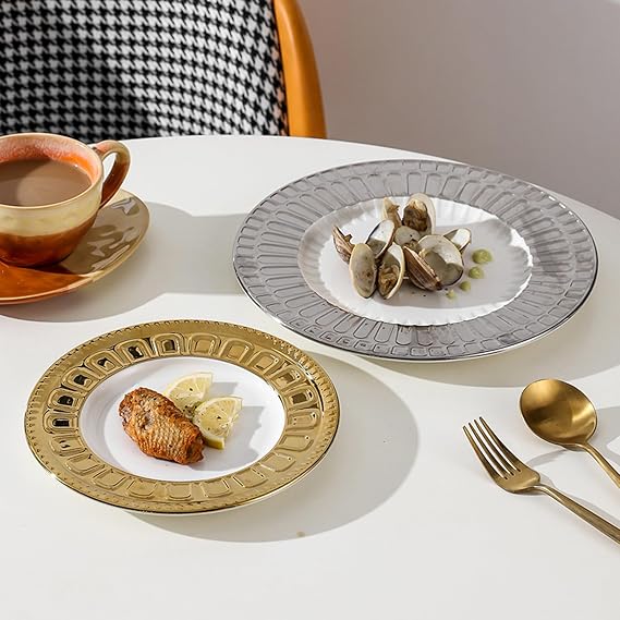 Kitchen Plate, Creative Roman Relief Dinner Plate, Service Plate for Restaurant Hotel Party, Stackable Dinnerware, Multiple Shapes(Size:20 * 20 * 2CM,Color:D)