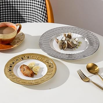 Kitchen Plate, Creative Roman Relief Dinner Plate, Service Plate for Restaurant Hotel Party, Stackable Dinnerware, Multiple Shapes(Size:20 * 20 * 2CM,Color:D)