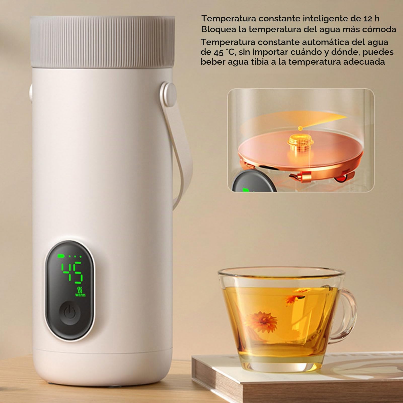 Hervidor Eléctrico de Viaje, Portátil 45 ℃ -100 ℃ Caldera de Agua Caliente Hirviendo Rápida, Calentador de Agua Pequeño con Batería para Agua Caliente Al Aire Libre, té, café
