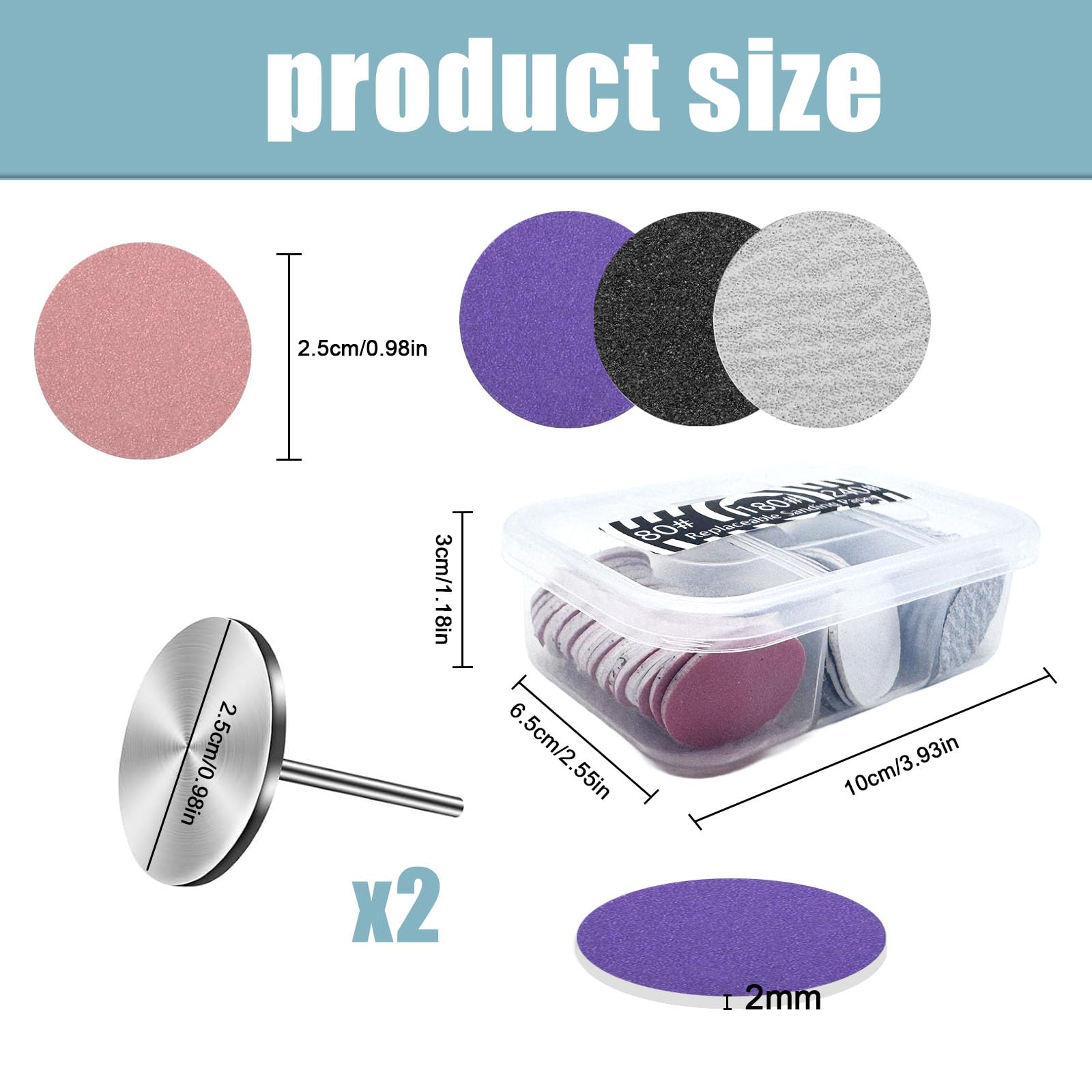 Discos abrasivos para pedicura 25 mm papel de lija grano 80 120 180 240 con 2 bases