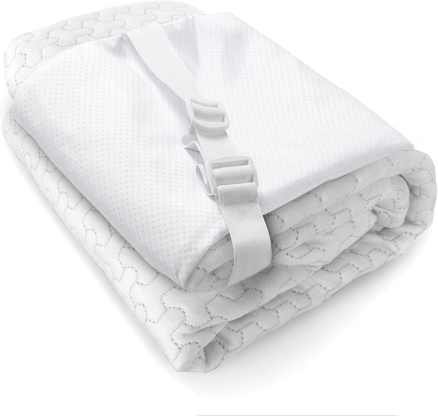 Bamboo Viscose Mattress Topper Cover, Breathable & Cooling Protector with Full Zipper Encasement, Non-Slip Bottom & Adjustable Straps, NOT Waterproof Cover ONLY, Fits 2 inch Queen Toppers