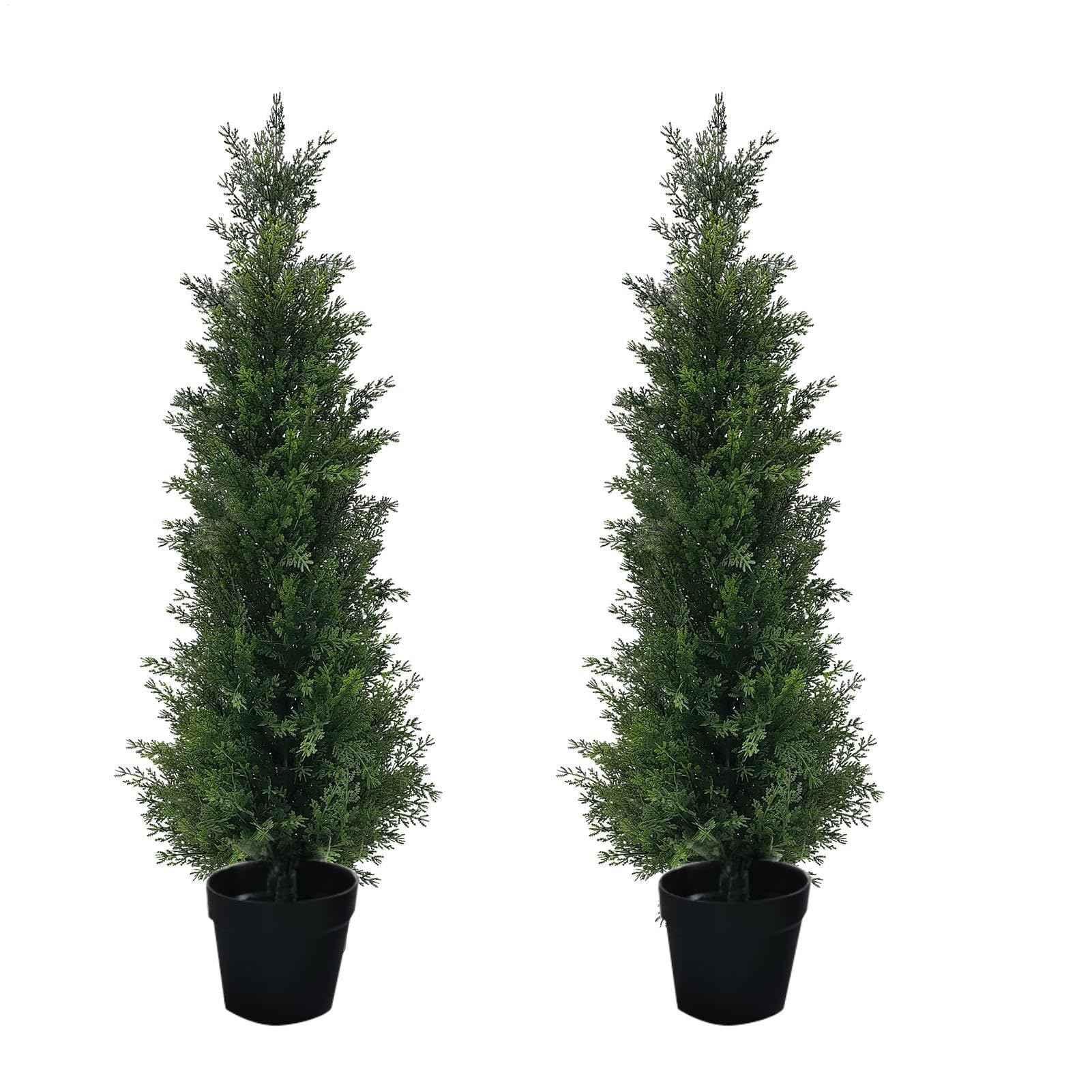 Fucice Cypress Tree, set topiaria esterno di 2 - Pines in finto cedro da 3 piedi,Protezione UV 2 pezzi Piante arbustive artificiali per casa, portico, patio, ingresso
