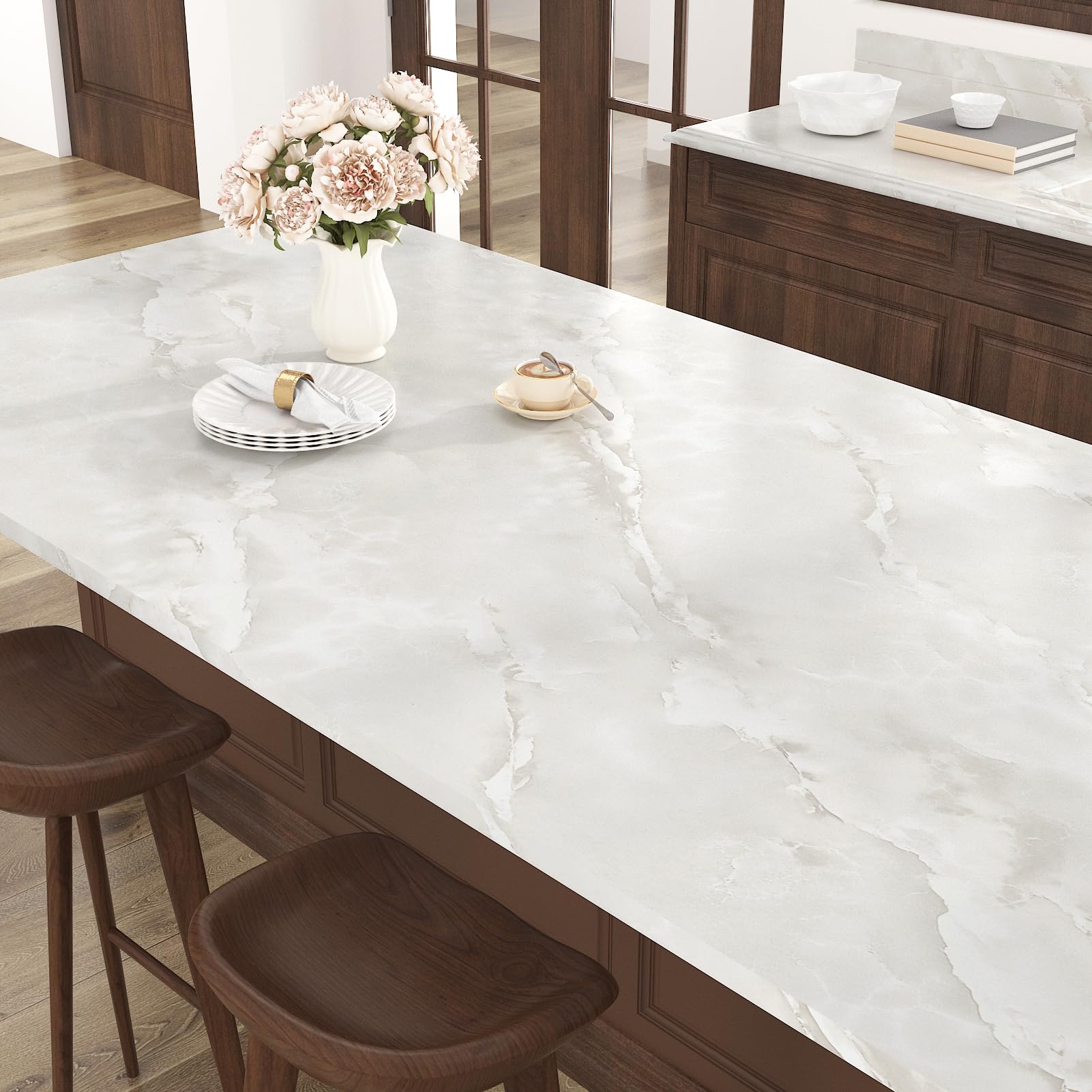 Skyblur Peel and Stick Wallpaper White Sticky Back Plastic Marble Effect Self Adhesive Vinyl White Marble Wallpaper Kitchen Wallpapers Worktop Vinyl Covering Furniture Stickers 40x200cm Contact Paper