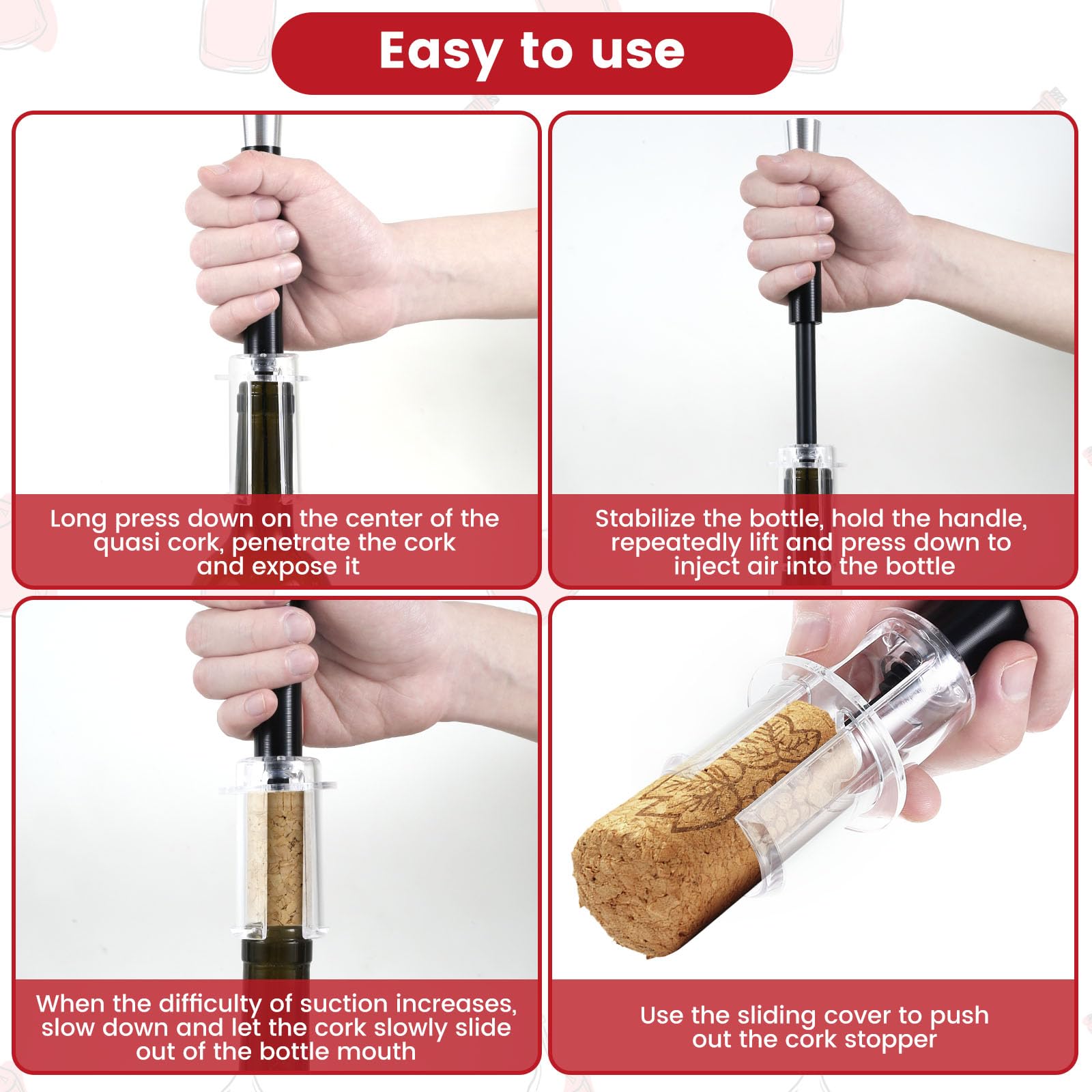 Wine Opener Set Air Pressure Pump Wine Bottle Opener Set including Foil Cutter Easy Cork Remover Corkscrew Vacuum Wine Stoppers for Wine Lovers - Image 4