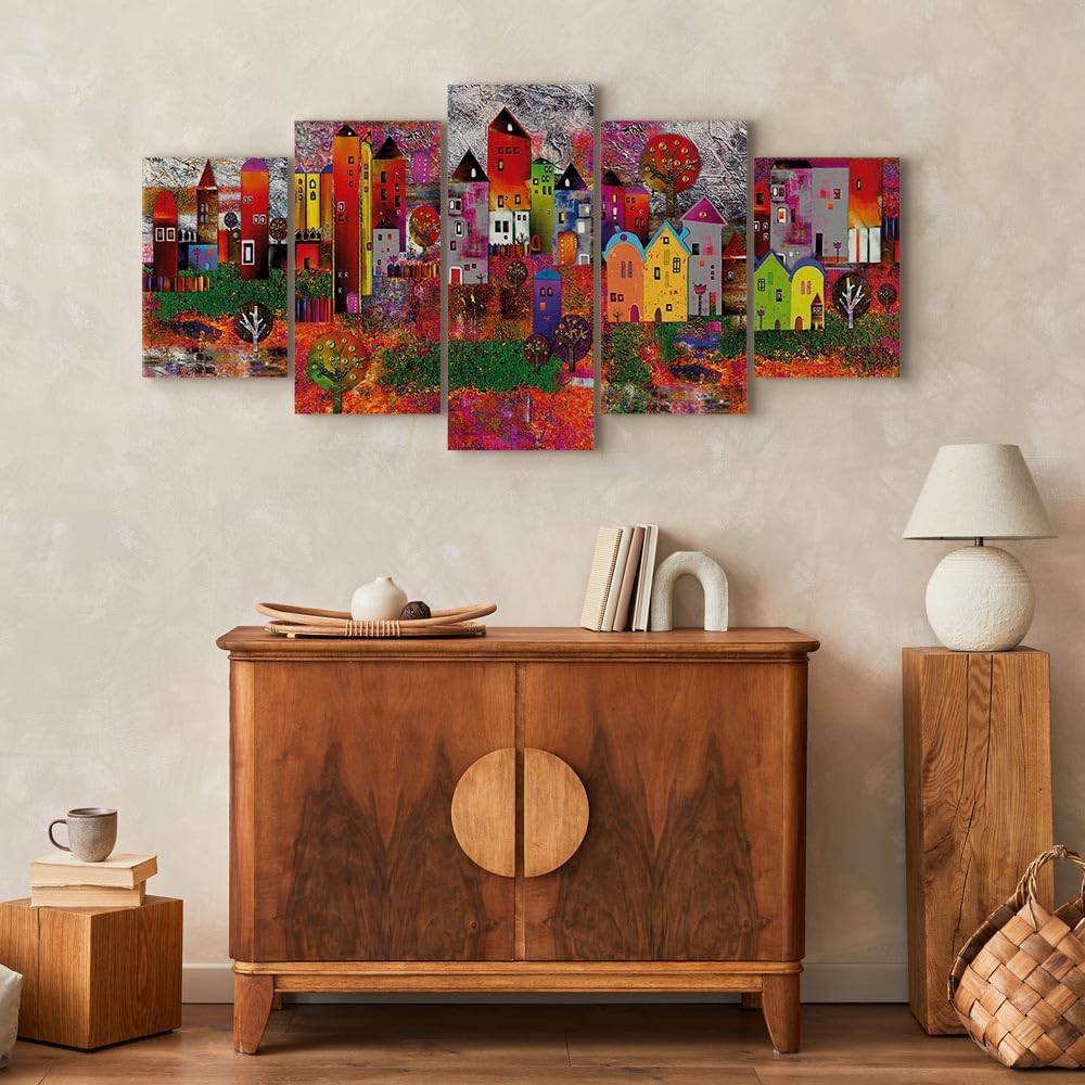 Cuadros B&D XXL - Leinwandbild bunte Häuser Gebäude, 200x100 cm, 5-teilig