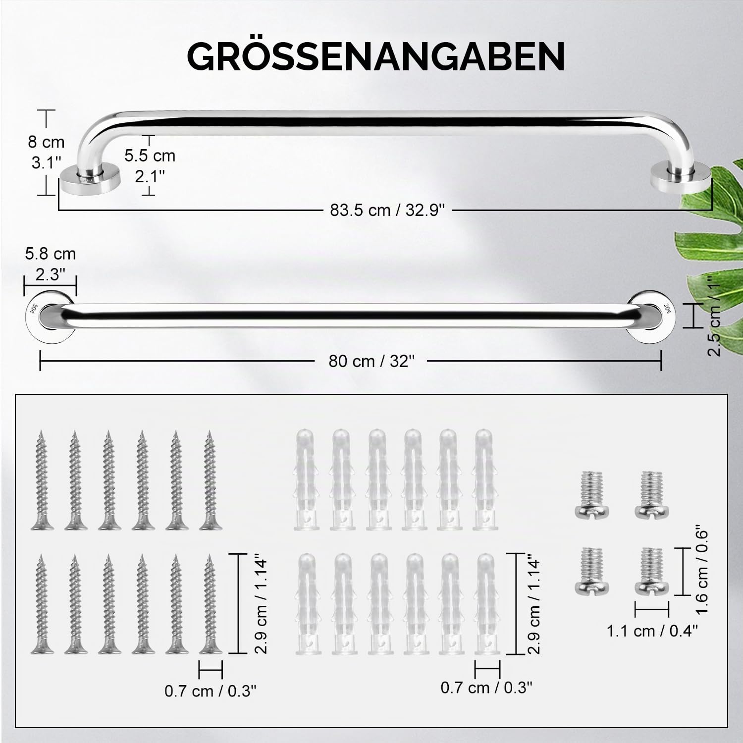 supregear Haltegriffe Für Senioren (2 Stück), 80 cm Edelstahl Sicherheits Balance Badewannengriff in Chrom für Badezimmer Toilette Küche Schlafzimmer, Verdeckte Schraube Wandmontage