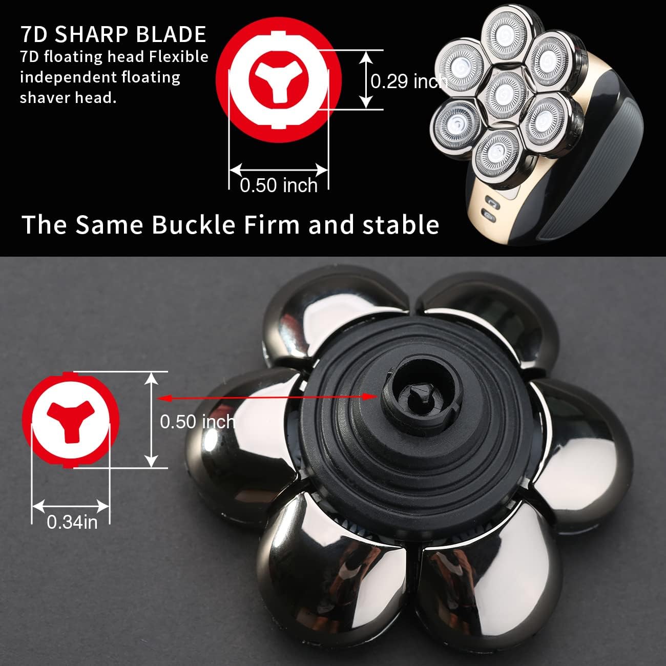 7 Blades Head Shaver Replacement Heads Electric Shaver Universal Replacement Blade Head Electric Razor for Men (7D Silvery)