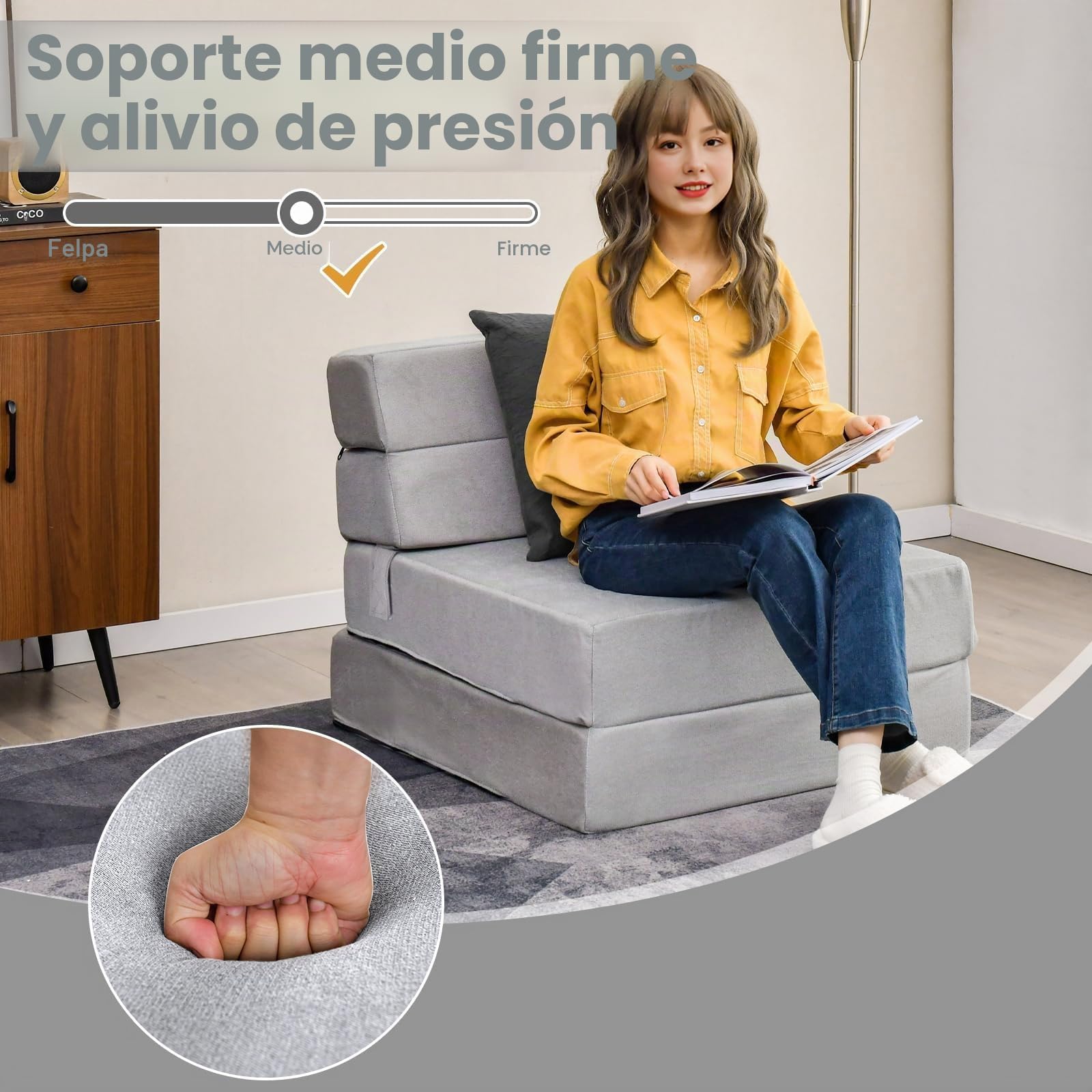 FANTASK Sofá Cama Plegable 3 en 1, colchón Plegable, Espuma Extra Gruesa (15 cm), sofá Cama, colchón de Suelo, colchón Plegable, colchón de Invitados con Funda extraíble y Lavable, 190 x 71 x 15 cm,