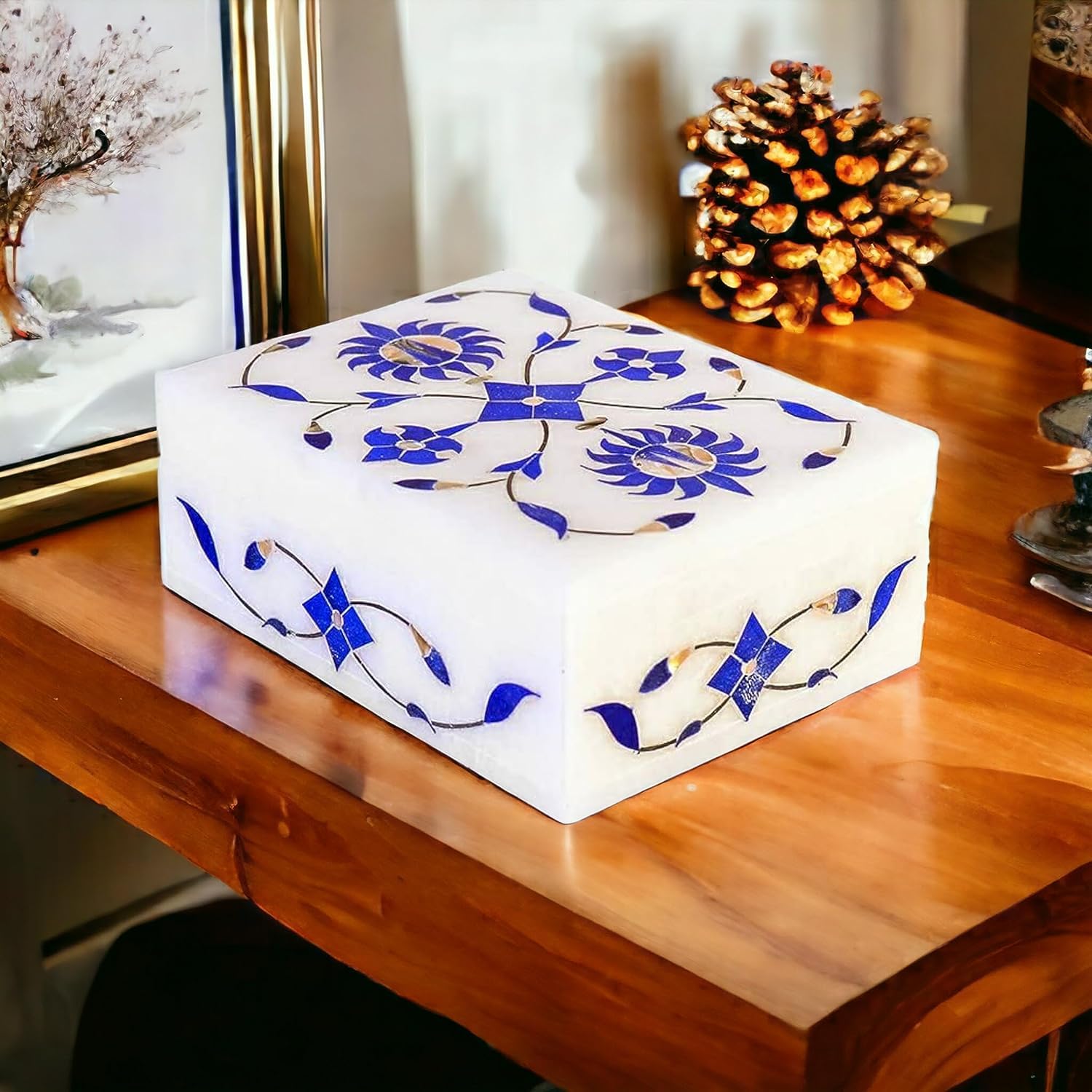 Pooja Creation White Marble Handmade Decorative Jewellery Box | Storage Boxes | Jewellery Box Organisers for Women Jewellery Box for Girls 3 * 4inch-image-21