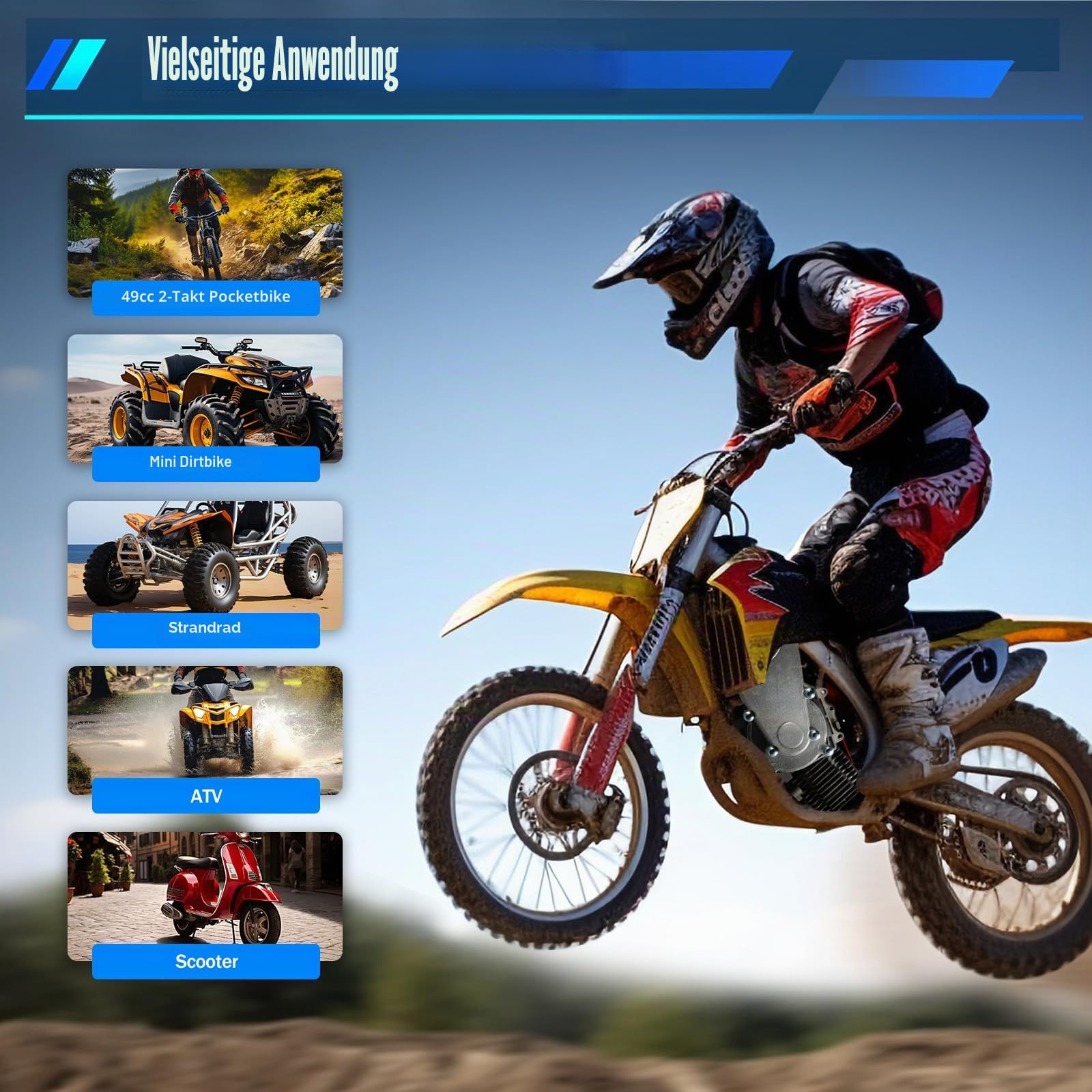 49ccm 50ccm Pocket Dirt Bike Motor, Einzylinder Luftkühlung 2-Takt 3PS Motor mit Elektronische Zündung und Seilzugstart für Mini-Dirt-Bikes, Atvs, Pocketbike