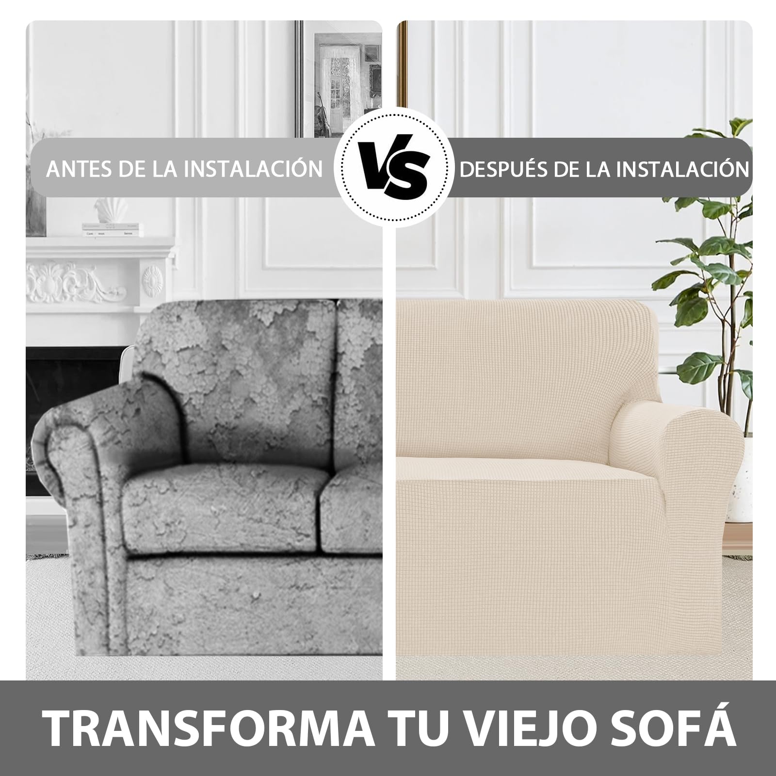 BellaHills Funda Sofa 3 Plazas, Fundas Ajustables,Fundas Sofa Elasticas,con Reposabrazos,Protector Sofa Gatos Arañazo y Perros Mascotas,Natural