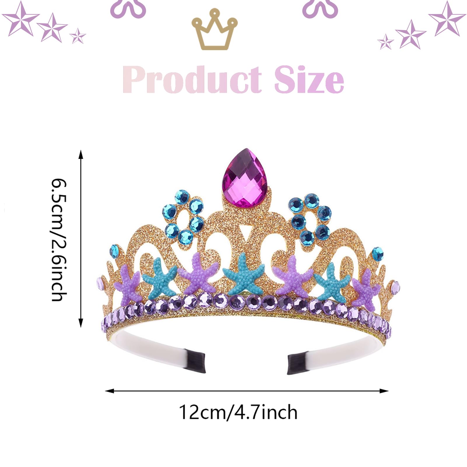 2 Pezzi Cerchietti per Capelli Bambini, Cerchietti di Glitter, Cerchietti Glitter per Capelli, Plastica Princess Tiara Hairband per Carnevale, Festa a Tema, Giochi Travestimento (Oro, Viola)