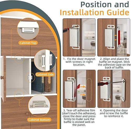 Miniatura 6 de Jiayi - Juego de 6 cierres magnéticos para puertas de gabinete de cocina, cierres magnéticos de acero inoxidable para cajones, cierres magnéticos