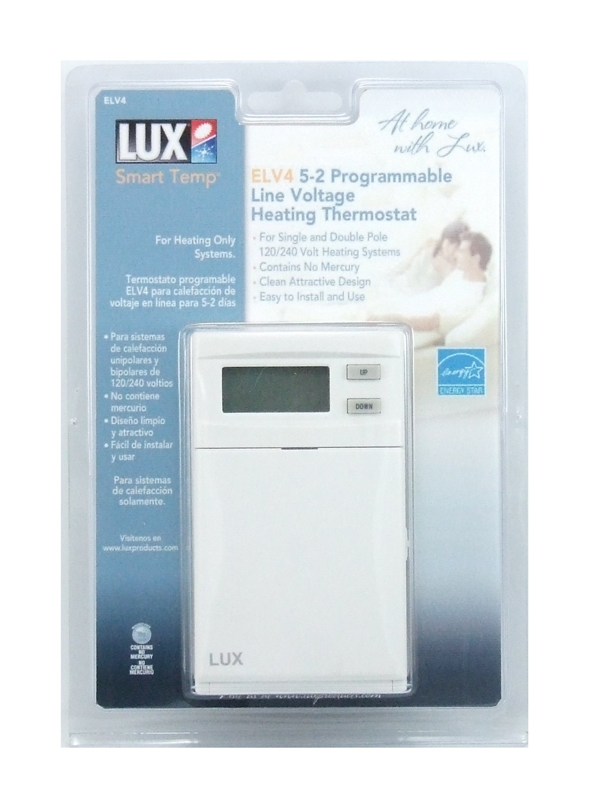 ELV4 Lux Products Line Voltage Programmable - Heat Only - Single or Double  Pole Thermostat - Amazon.com