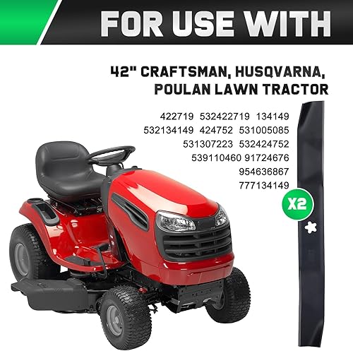 Miniatura 2 de 134149 Cuchillas para cortacésped Craftsman de 42 pulgadas LT2000 LT1000 YS4500 Reemplazar 422719 532134149 Husqvarna Poulan Pro 42 pulgadas