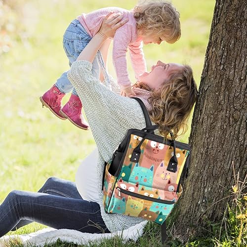 Miniatura 6 de cfpolar Linda bolsa de pañales de gato de dibujos animados mochila con patrón de gato bolsas de cambio de bebé para mamá papá mochila de viaje