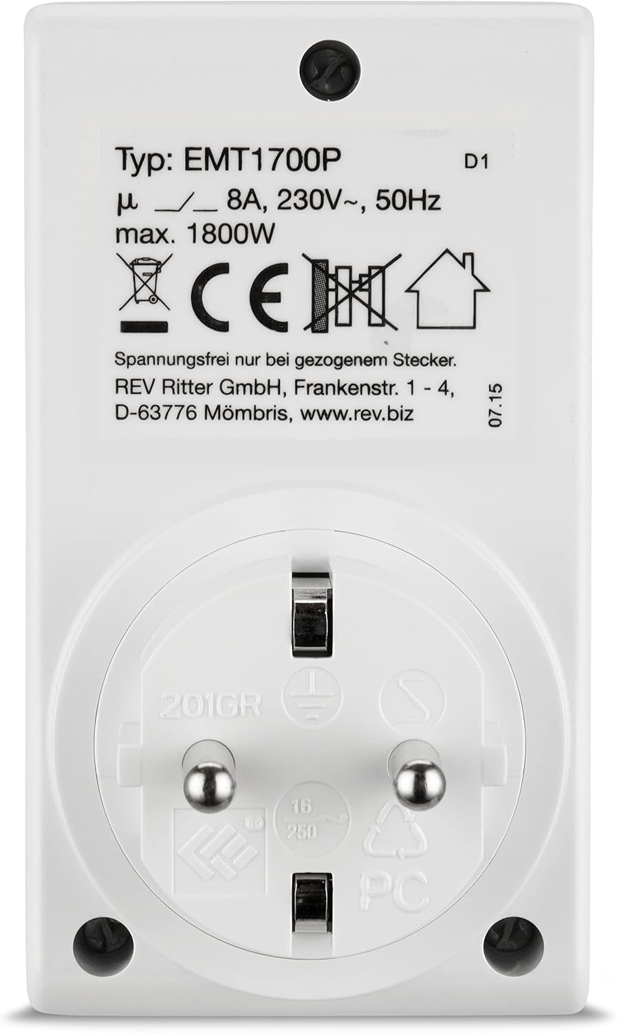 REV Ritter 25220102 Timer back label with specifications