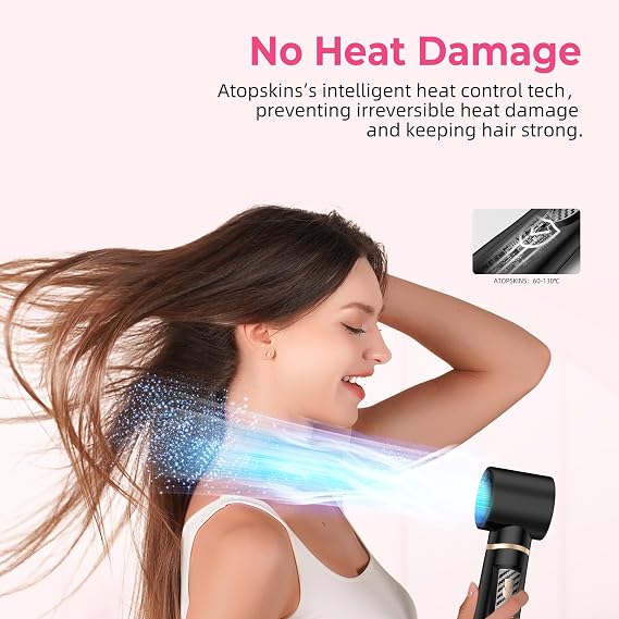 Atopskins 5 in 1 Hair Dryer Brush - Ionic Hot Air Styler for Fast Drying Auto Curling, 3 Heat Settings Blow Dryer, Frizz-Free Shine All Hair Types Hair Styling Tool Gift for Women (Black)