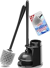 JEHONN 2 in 1 トイレブラシ＆ラバーカップ・セット, トイレ掃除 トイレブラシ 収納ケース付き 省スペース床置き, 上部に隠しピンセット付き排水口 詰まり解消