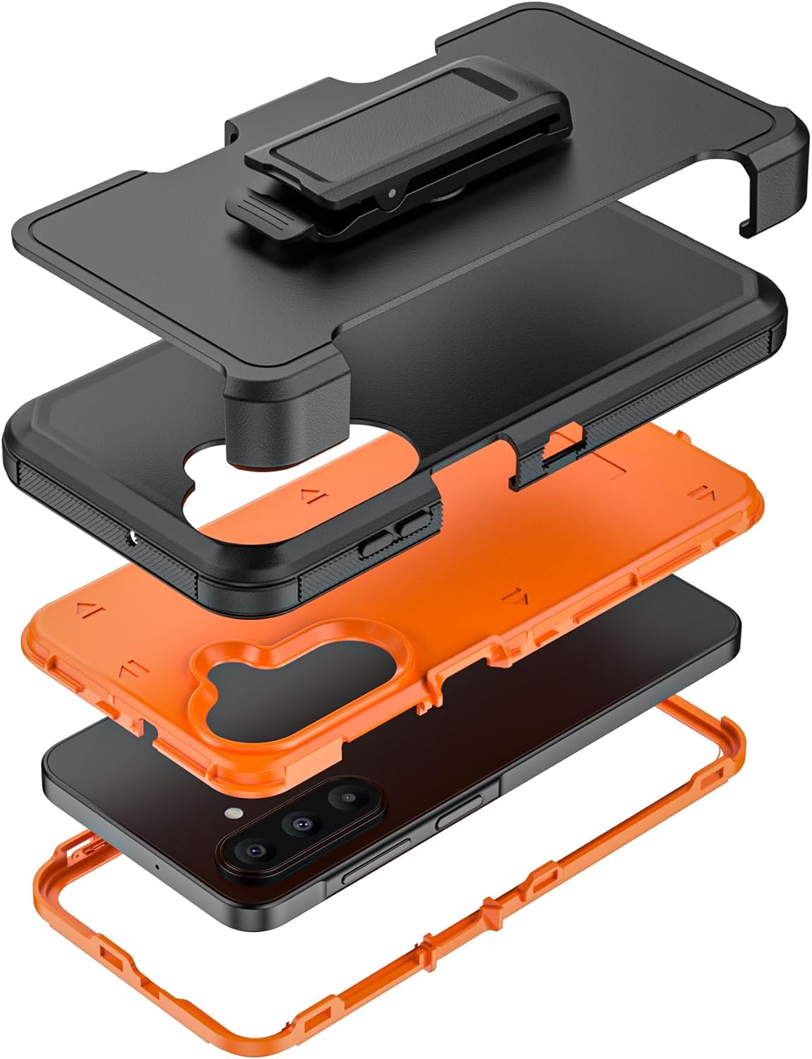 Rugged Phone Case for Samsung Galaxy A17 5G, with Belt Clip Holster & Kickstand Heavy Duty Shockproof Protective Full Body Case (Orange)