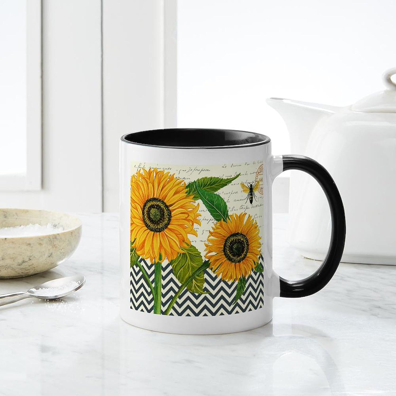 CafePress Modern Vintage Sunflower Mugs 11 oz (325 ml) Ceramic Coffee Mug