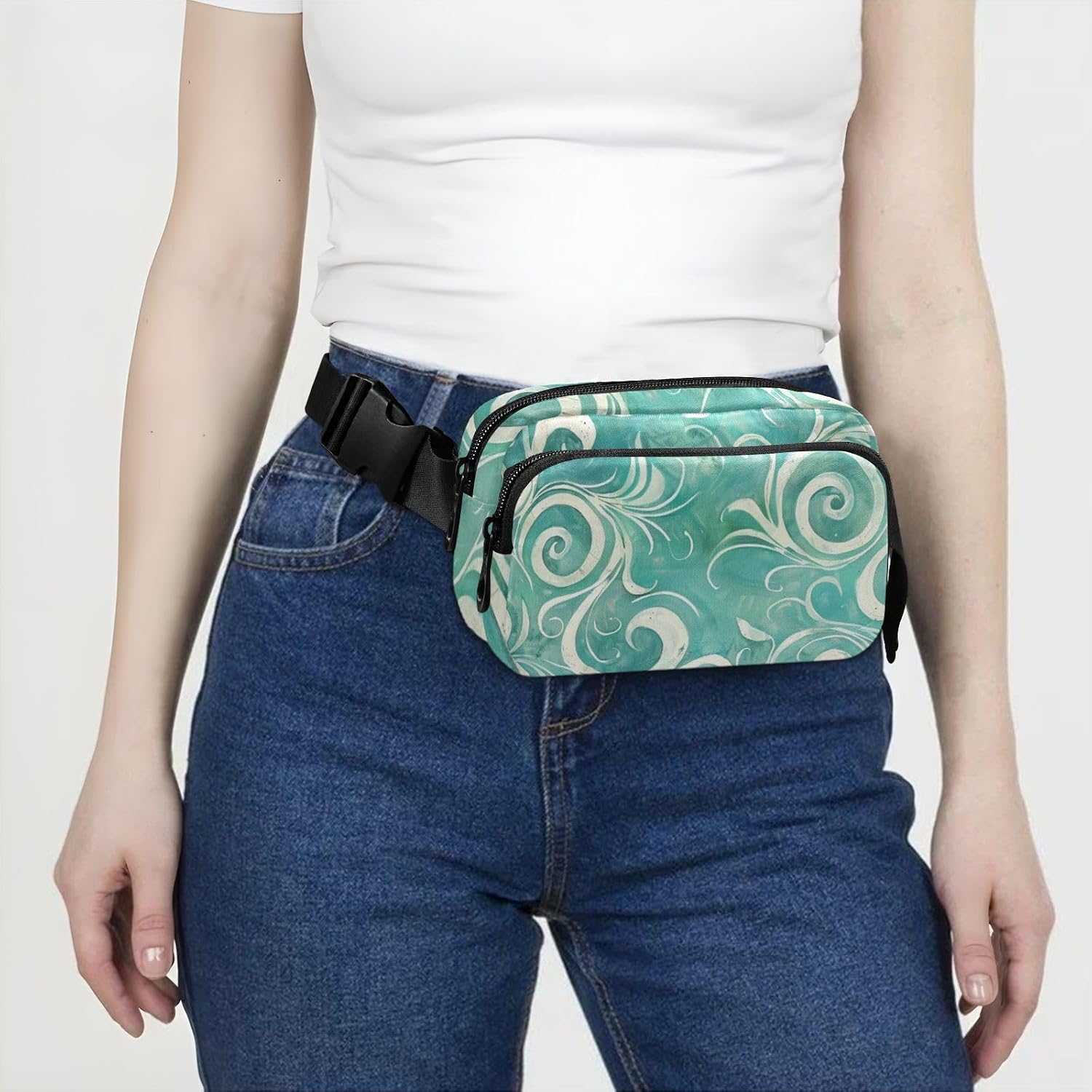 Green Wind Fashion Waist Bag Fanny Pack for Men Women Waterproof Crossbody Bag Anti Theft Waist Pack with Adjustable Strap for Travel Vacation Running