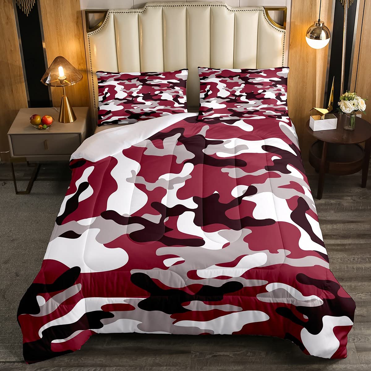 Army Camouflage Bedding Set Teens Jungle Camo Duvet Insert for Kids Boys Girls Colorful Duvet Set Wine Red Black Grey 2Pcs Single Size