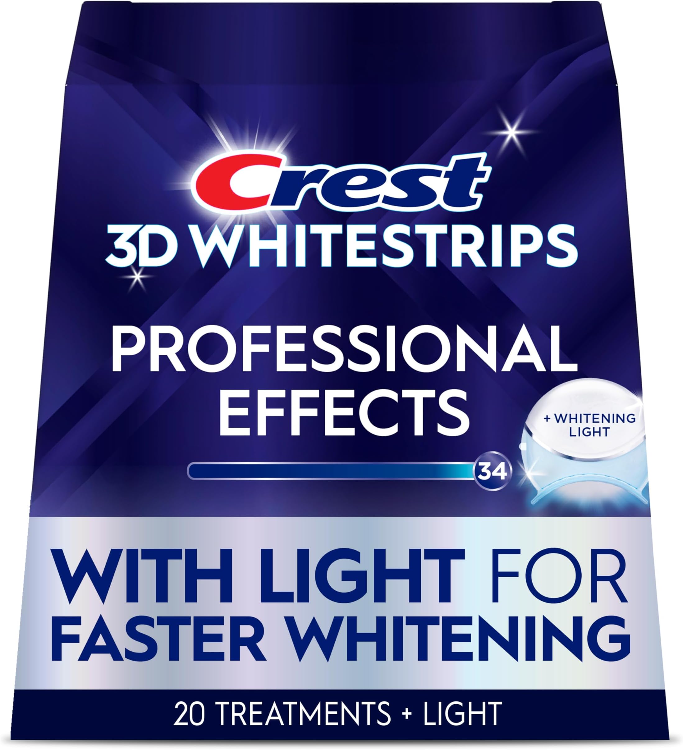 3D Whitestrips Professional Effects + LED Light – Teeth Whitening Kit, 1 Light + 20 Treatments, Each with 1 Upper/1Lower, 40 Strips – Crest 3DWhite Teeth Whitening Strips