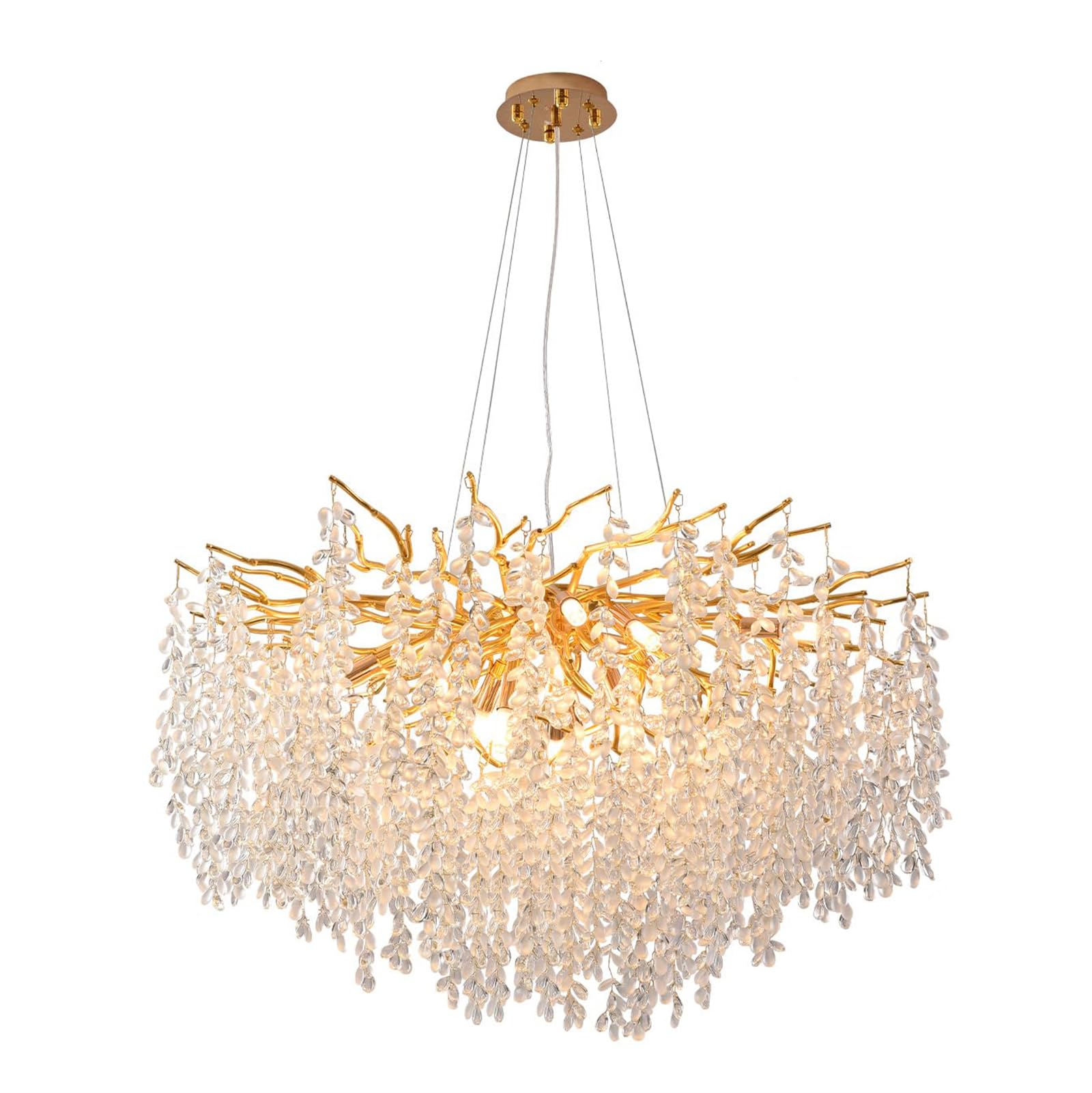 PLQWUJD Modern Chandelier Modern Crystal Tree Branch Chandelier Large Gold Round Raindrop Indoor Hanging Pendant Light Fixture for Dining Room Kitchen Island Living Bedroom,D60CM