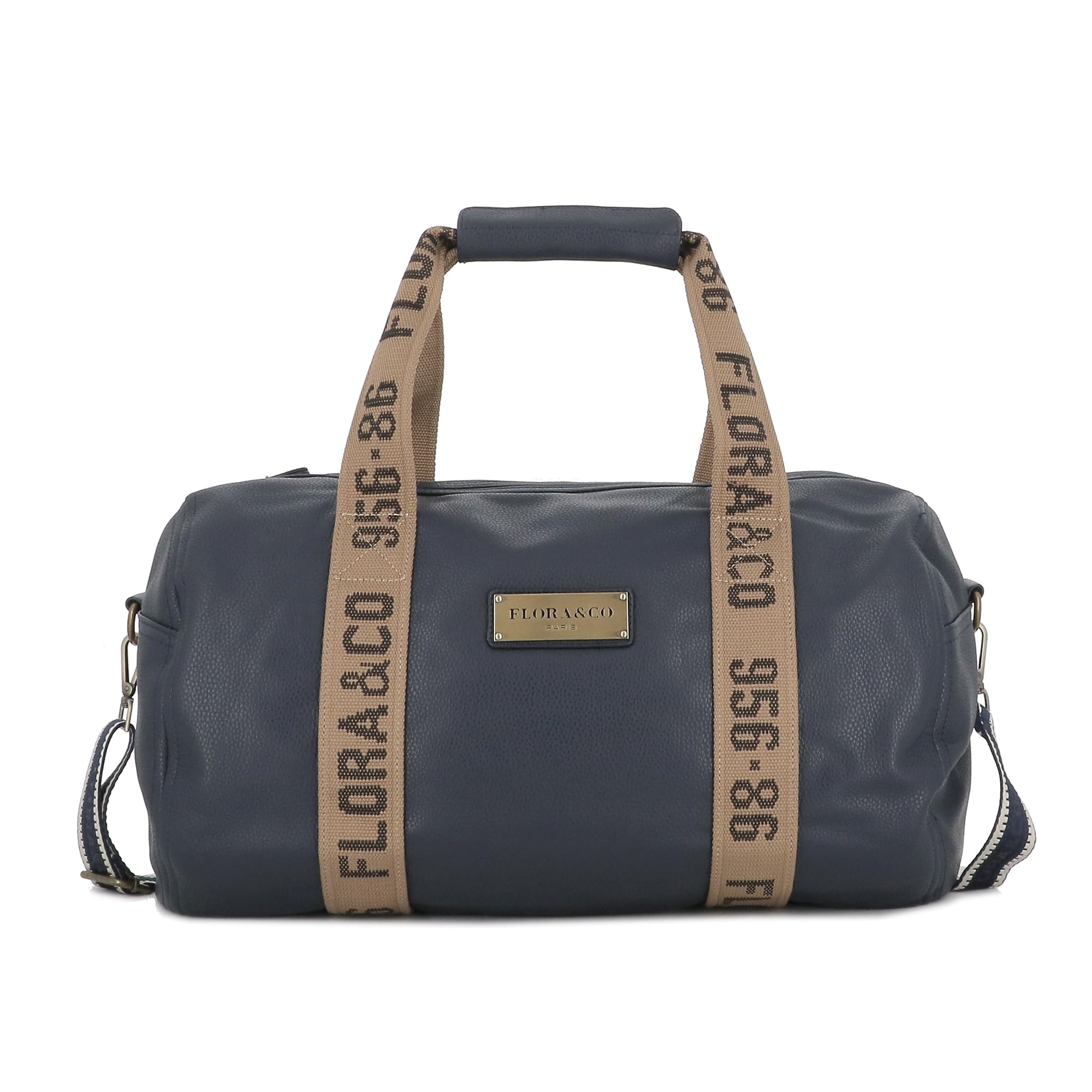 Sac Polochon en Bandoulière Femme Homme - Sac de Sport Voyage Week-End Similicuir Grainé - Bagage Cabine Fourre-Tout Taille XXL - Grand Volume Multifonction - Bleu Marine