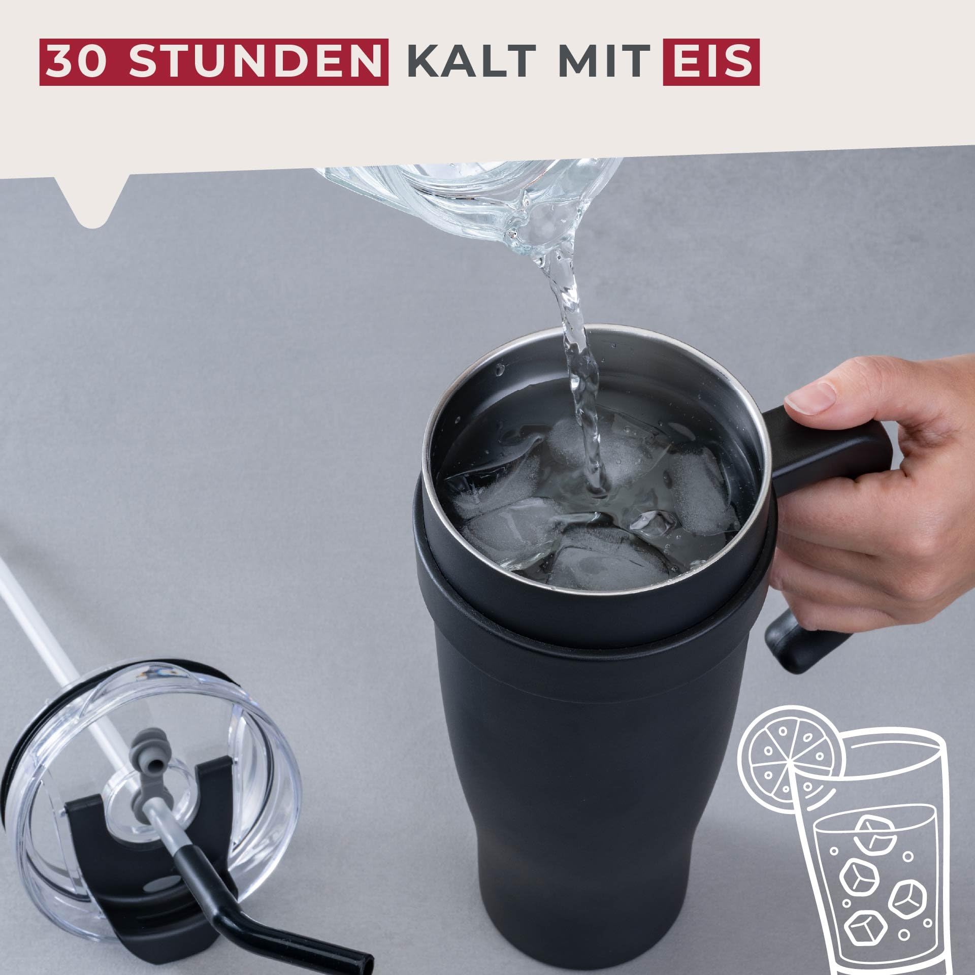 Splitflask Gobelet De Voyage 2 En 1 – 850ml Gobelet Isotherme à Double Compartiment, Tasse En Acier Inoxydable étanche, Boissons Chaudes Et Froides, Bouteille Pour Café Et Eau - Noir