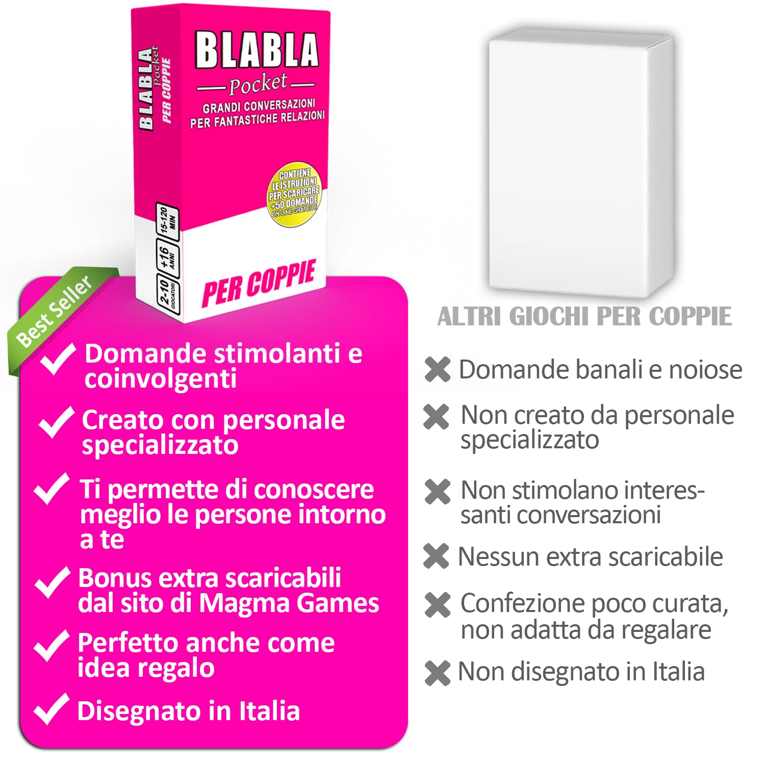 BLABLA Pocket PER COPPIE | Giochi da Tavolo per Adulti e Ragazzi - Gioco per Coppia - Carte da Conversazione per Conoscersi - Idee Regalo per Uomo e Donna, San Valentino, Anniversario, Compleanno