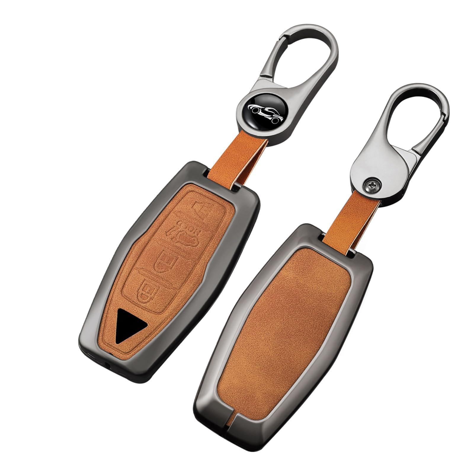 Smart Remote Control Car Key Fob Cover Compatible with Mitsubishi Outlander 2021 2022 2023 2024 2025 Metal Leather Fully Inclusive Protection Key Holder 4 Buttons-C3 Brown