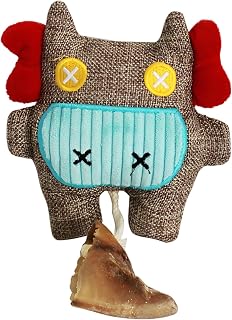Dog Squeaky Toy with Cow Hoof, Cartoon Puppy Teething Toy, Linen Dog Tug Toy, Cute Chew Toy for Toss, Fetch, Training, Indoor and Outdoor Play