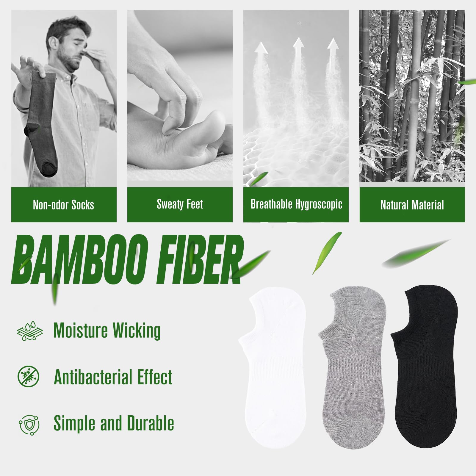 Niorasen Calcetines Invisibles Hombre y Mujer de Bambú 6 Pares, Pinkies Unisex Transpirables con Silicona Antideslizante, Calcetines Bajos para Zapatillas y Mocasines, Talla 35-50 - 4