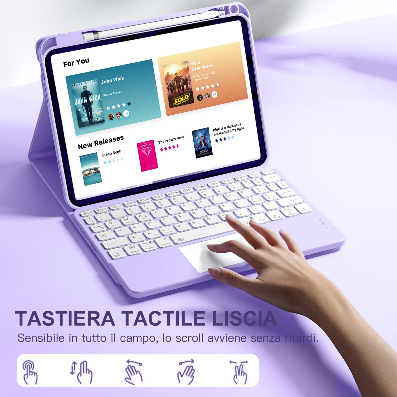 Vobafe Tastiera iPad 10 Generazione 10.9 Pollici 2022, Cover con Tastiera Rimovibile iPad A16 11 Gen 2025 con Trackpad, Italiano QWERTY con 7 Colori Illuminato, Custodia con Portapenna,Lavanda