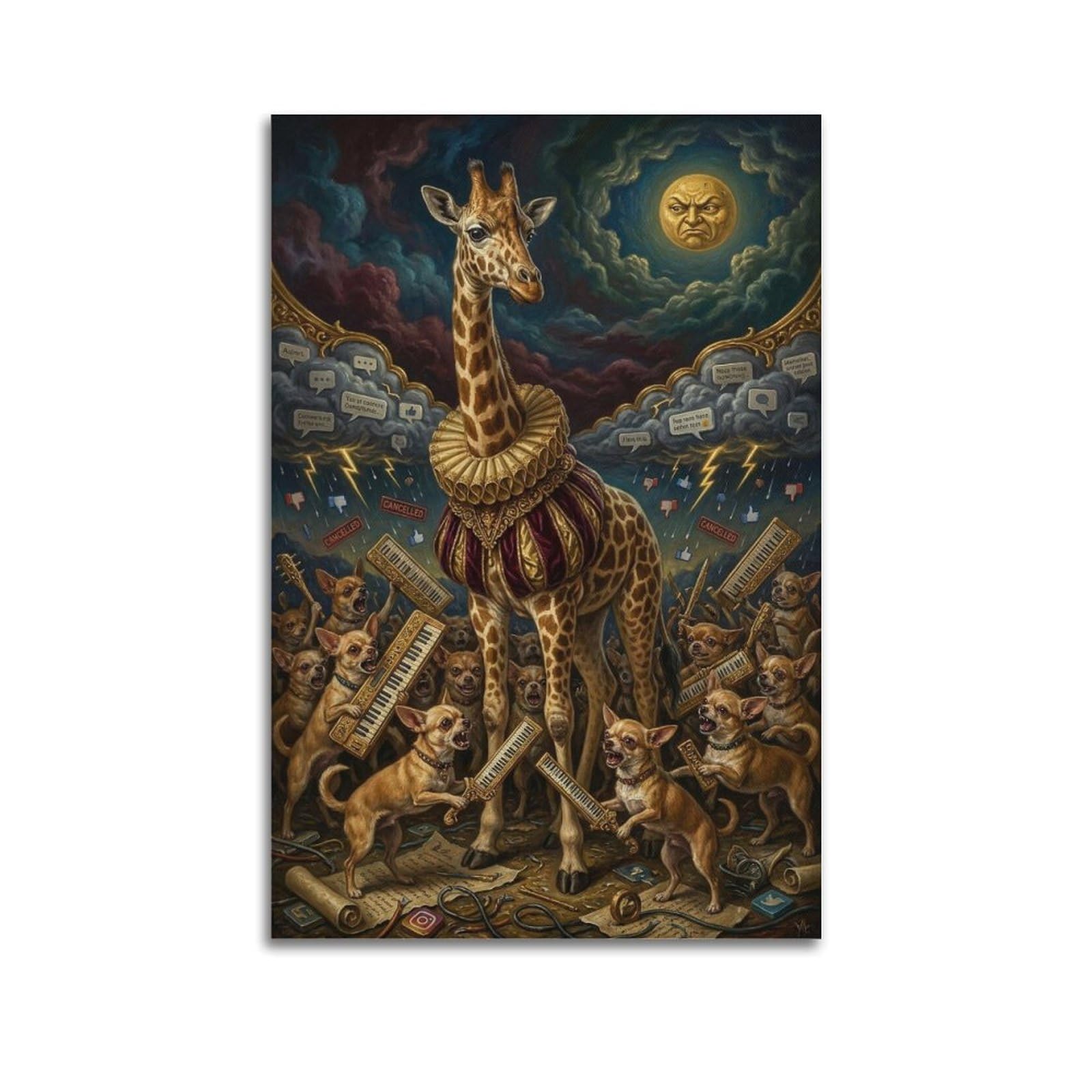 XKUGA Surreal Vintage Animal Poster Giraffe Comment Storm Social Satire Modern Decorative Canvas Prints - Ideal Wall Art for Family, Man Cave, Game Room, Boys & Girls Bedroom 12x18inch(30x45cm)