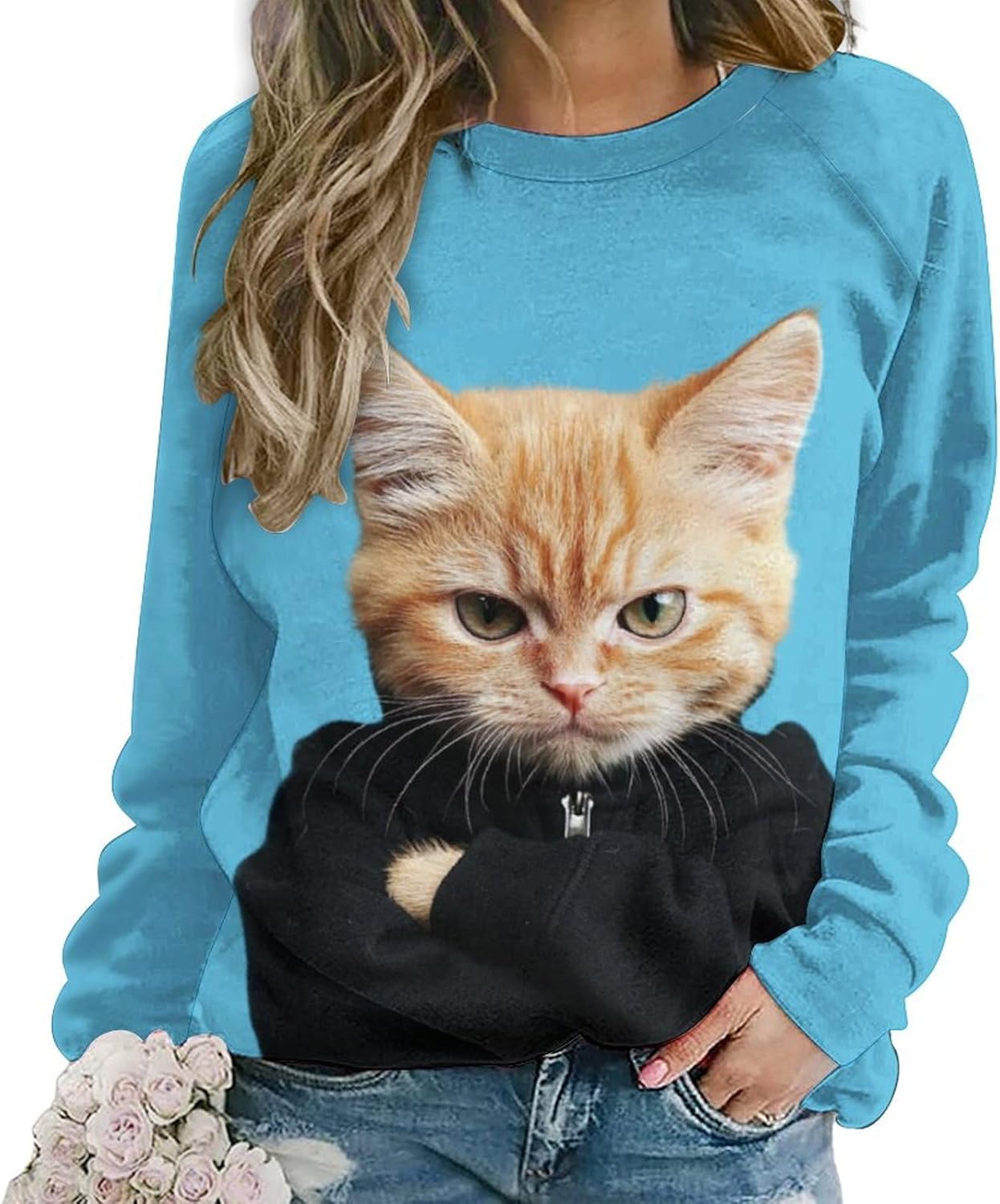 MARSVOVO Ugly Christmas Sweatshirt Women Funny 3D Cat Dog Animal Graphic Merry Christmas Cute Pullover Tops For Women