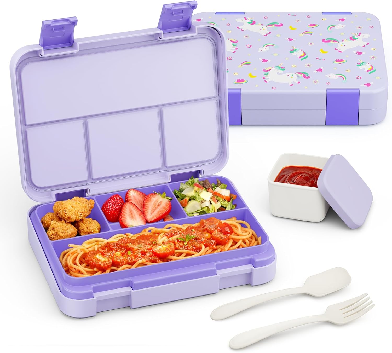 Sxueg Bento Lunch Box for Kids, 4 Compartments Kids Leak Proof Back to School Bento Lunch Boxes Food Containers for School, Travel, On-the-Go Meal, Food Grade, Microwave, Dishwasher Safe