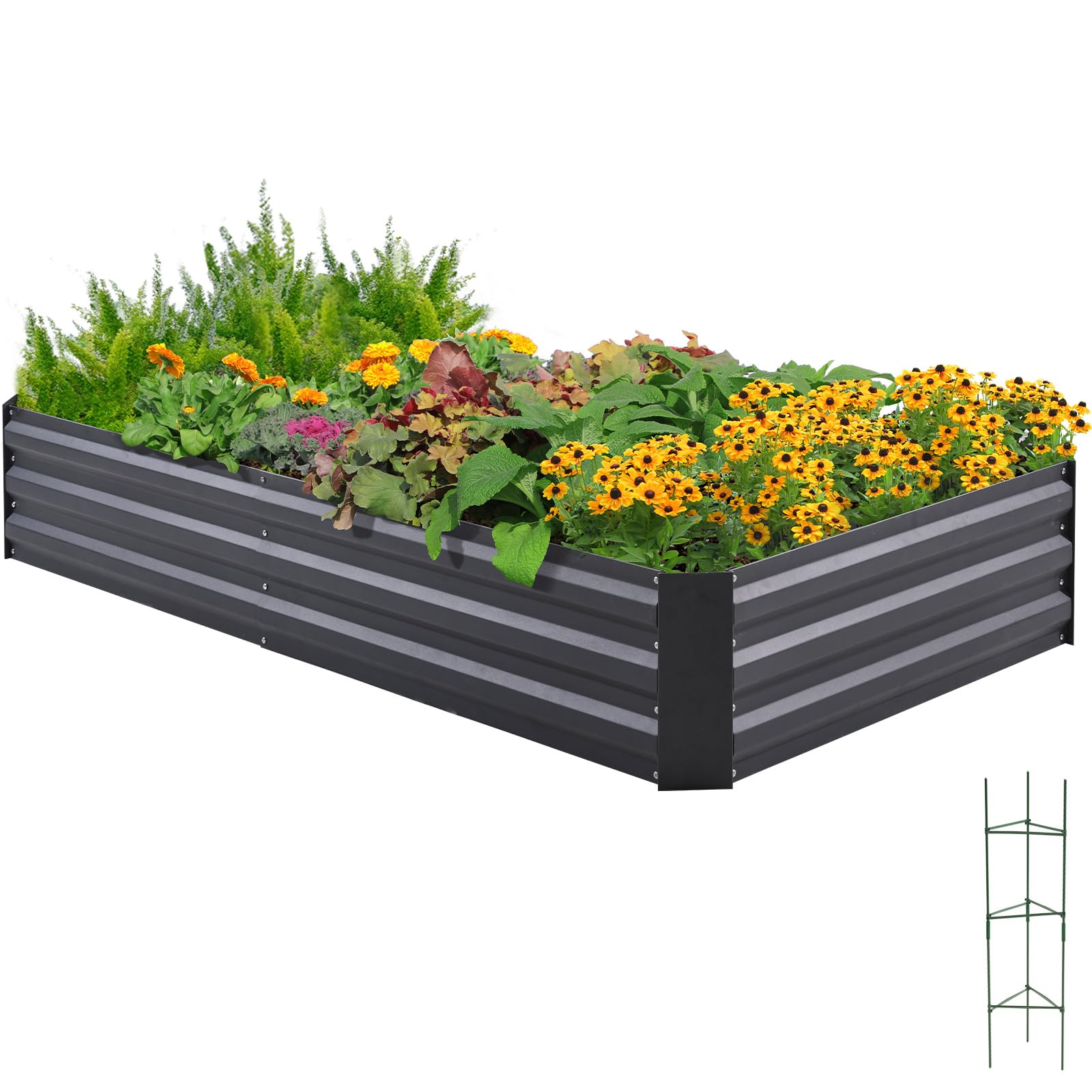 Quictent Hochbeet Pflanzkasten aus Metall, 180 x 90 x 62cm Kräuterbeet ohne Boden für Garten, Freistehendes Gemüsebeet mit Tomatenkäfigen,Grau