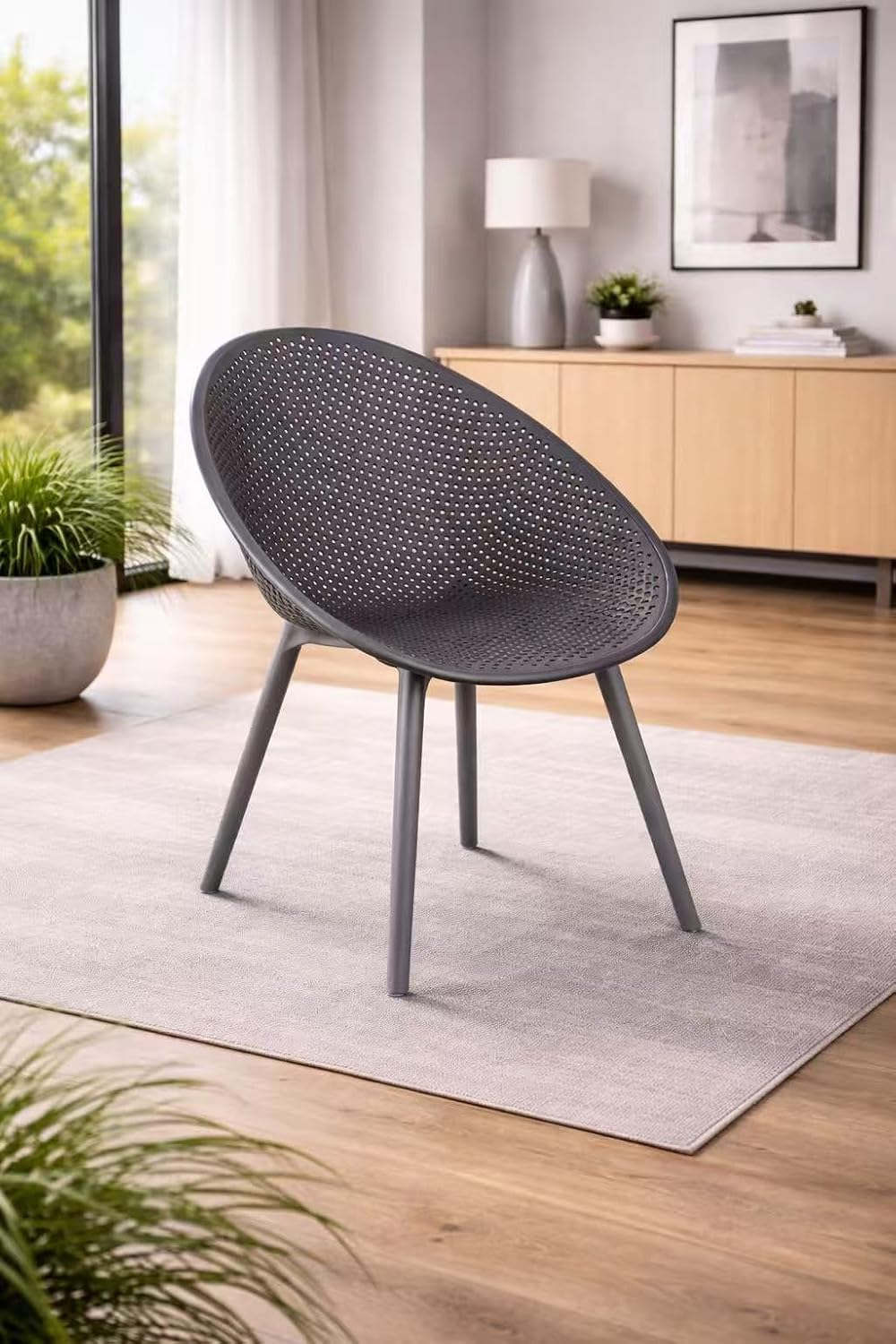 2xhome Set of 2 Modern Patio Dining Chairs | Perforated Oval Egg-Shaped Breathable Weather Resistant Lounge Side Chair for Kitchen Indoor or Outdoor Use, Gray