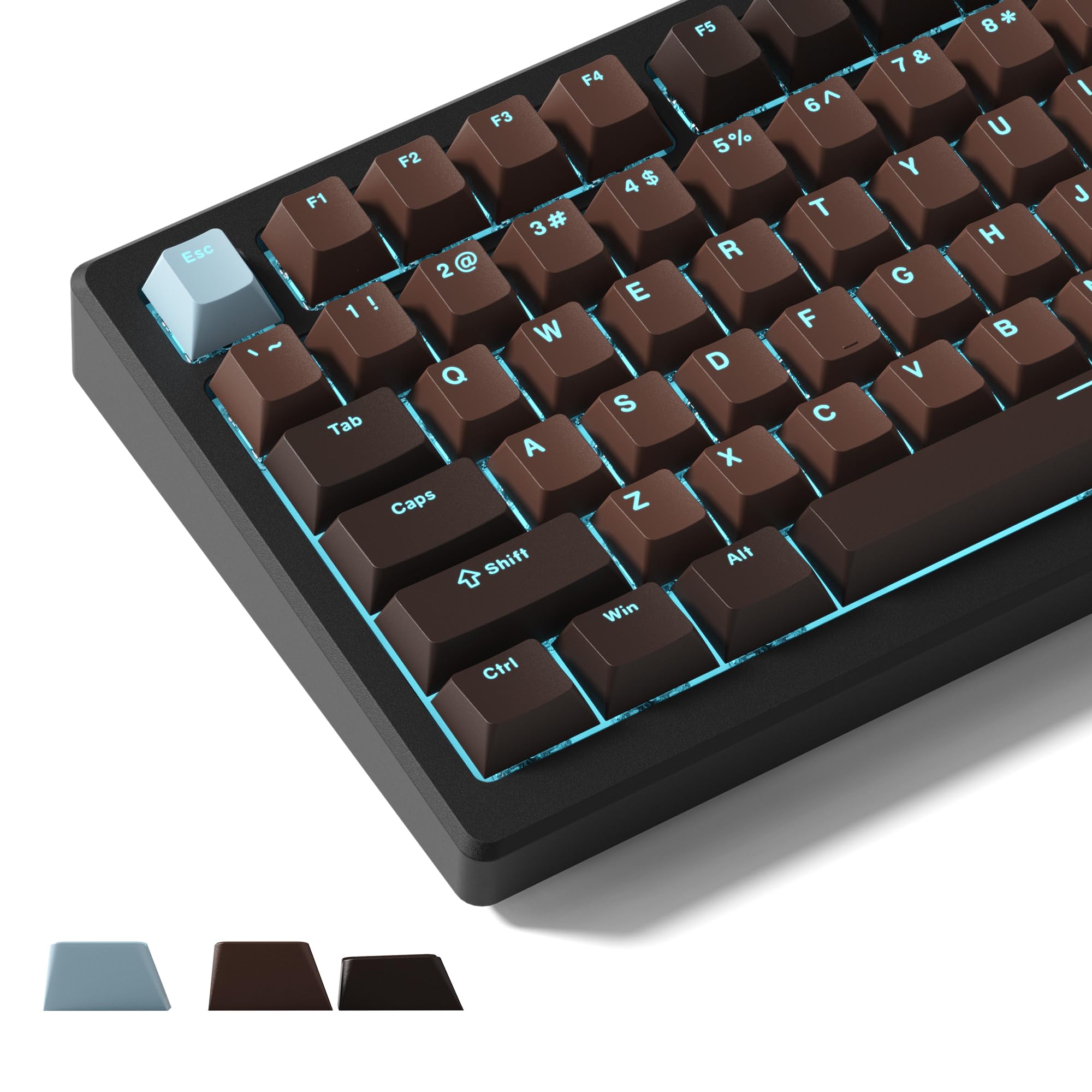 Womier Shine Through Keycaps for Mechanical Keyboard Retro Brown | PBT Keycaps Cherry Profile Key cap 60 65 75 100 Percent for 61/64/68/84/87/100/104/108 Retro Gaming Mechanical Keyboard Blue/Brown
