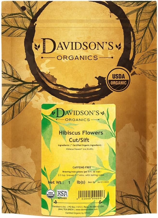 Davidson's Organics, Hibiscus Flowers C/S, Loose Leaf Tea, 16-Ounce Bag