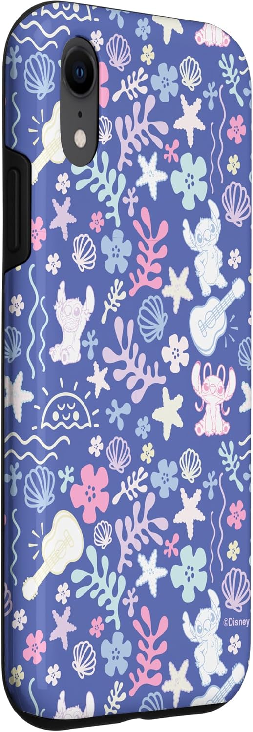 Disney Stitch & Angel Fluffy Summer Ocean Vibes Pattern Case for iPhone XR