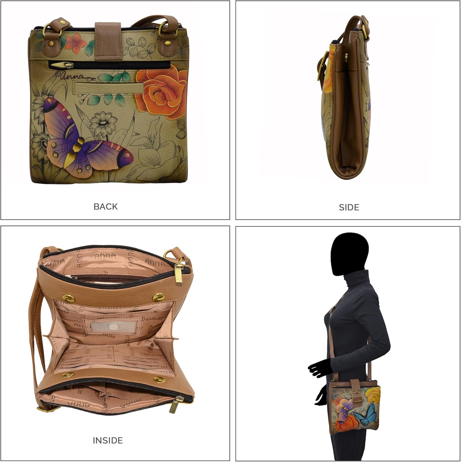 Anna by Anuschka Genuine Leather Travel Organizer, Triple Compartment - Hand-Painted Original Artwork | Genuine Leather, Hand-Painted, Original Artwork