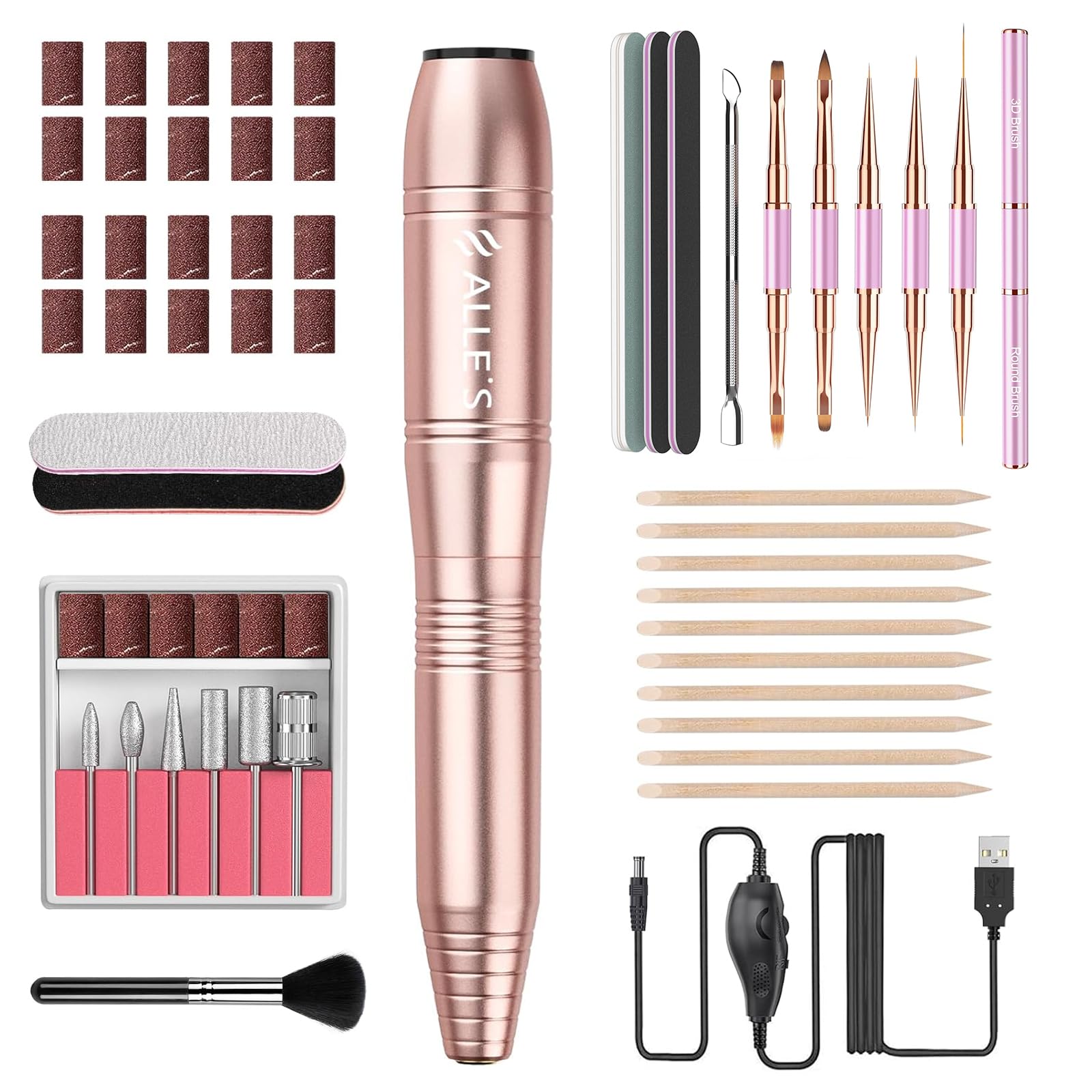 Electric Nail Drill with Nail Brushes for Nail Art, Electric Nail Filer Kit for Acrylic Gel Nails, Manicure Set Electric Nail File with 6 Pcs Nail Drill Bits and Nail Art Tools