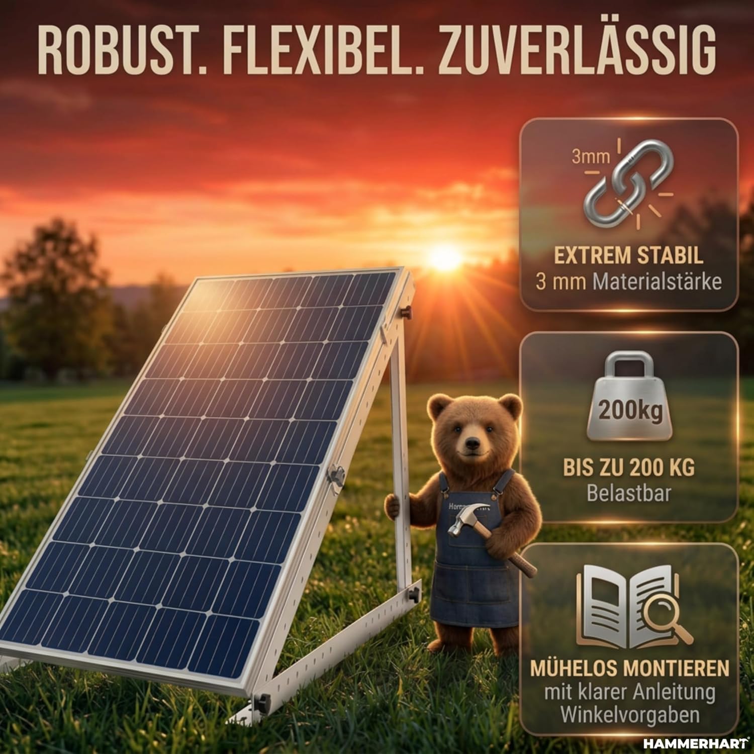 4x Balkonkraftwerk Halterung für Module bis 114,5 cm verstellbar 0–90° | Halterung Balkonkraftwerk für Maximale Sonnenausbeute│Extra Robuste Solarpanel Halterung für jedes Balkonkraftwerk